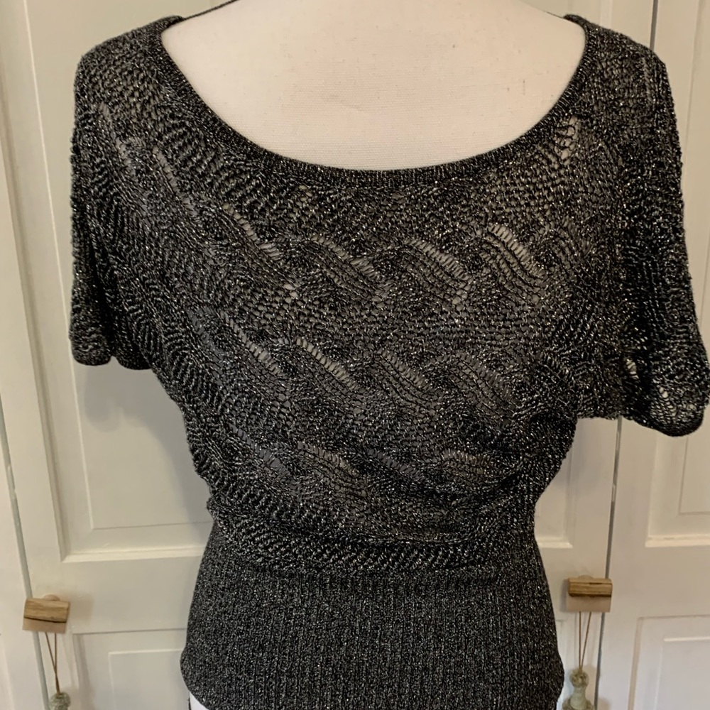Cache Sweater Black Silver Thread - image 4